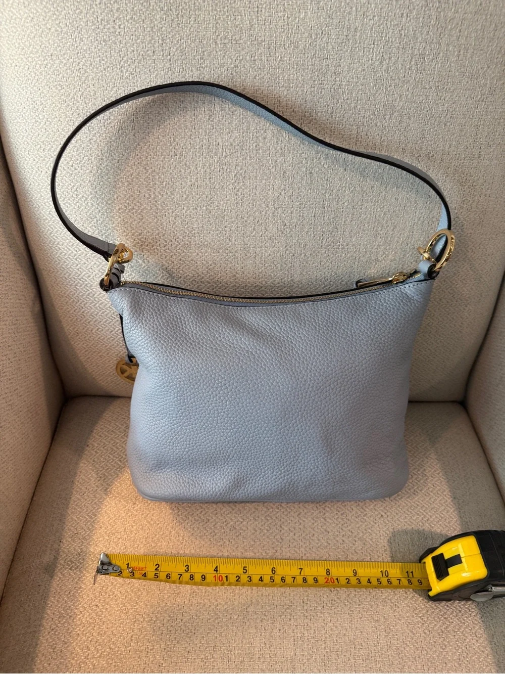 Michael Kors Pale Blue Pebbled Leather Shoulder Bag with Gold Tone Hardware